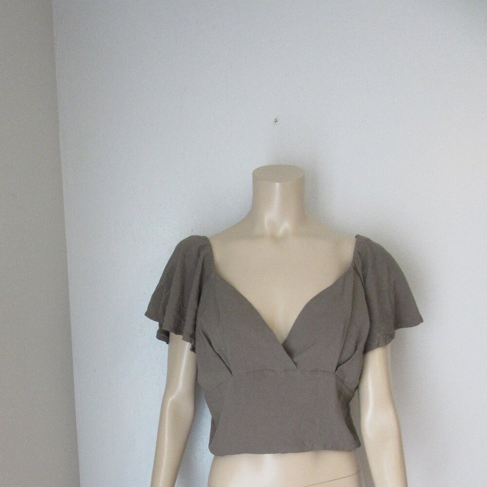 VIXEN Matte Green Bell Short Sleeves XL Rayon Crop Top